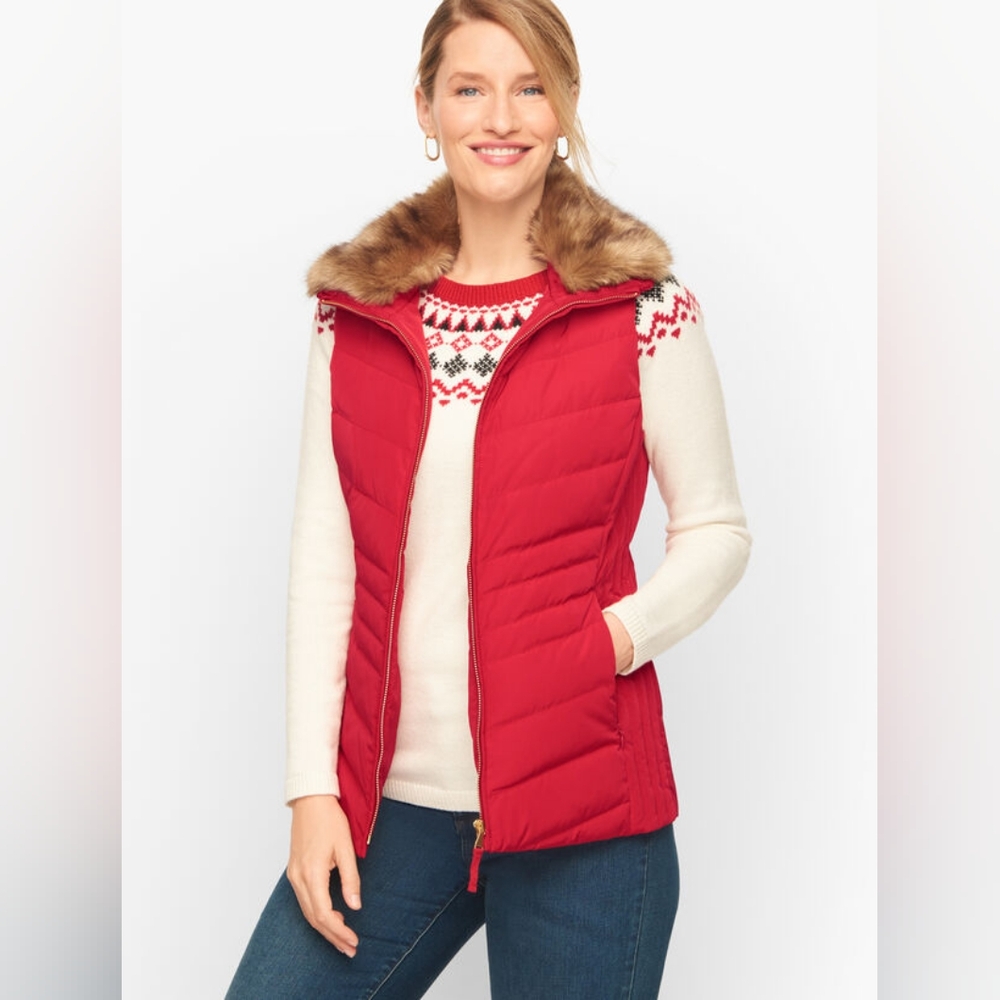 TALBOTS | Faux Fur Collar Down Puffer Vest